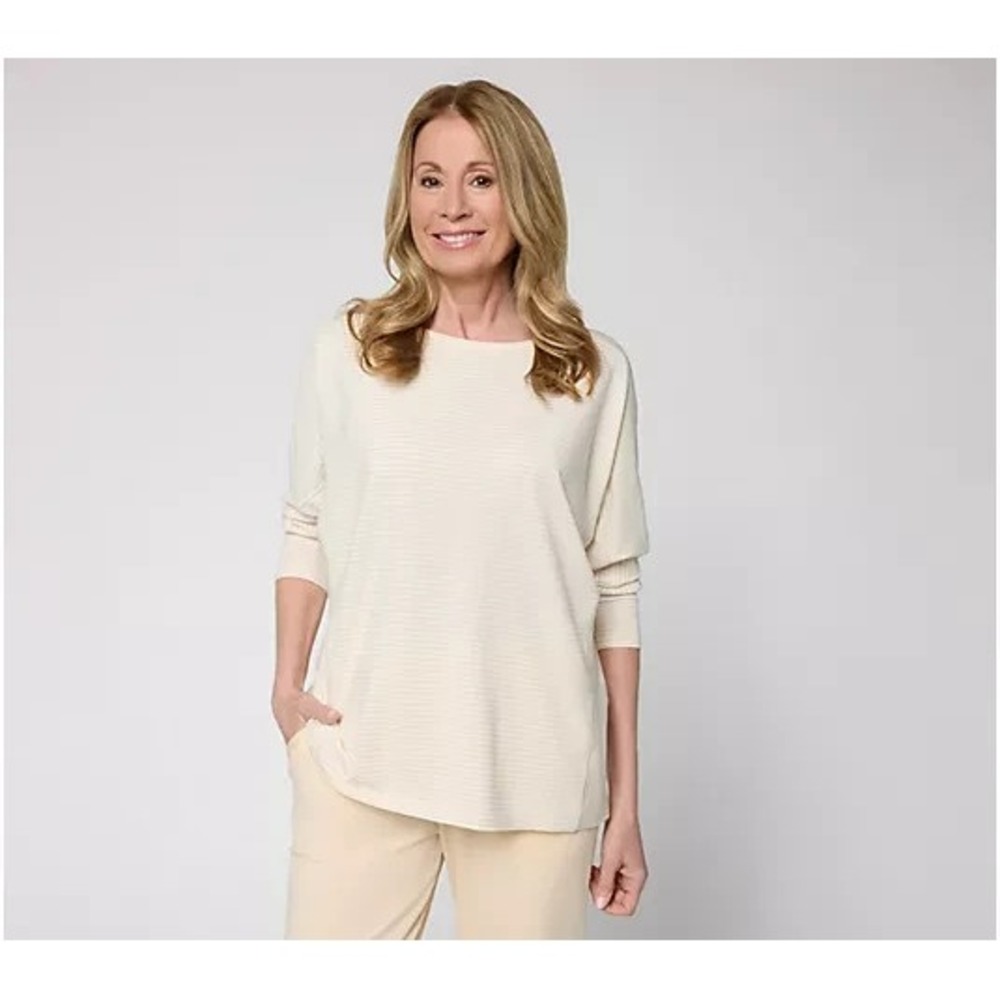 AnyBody Cozy Knit Jersey All-Star Striped Top Sand, Medium